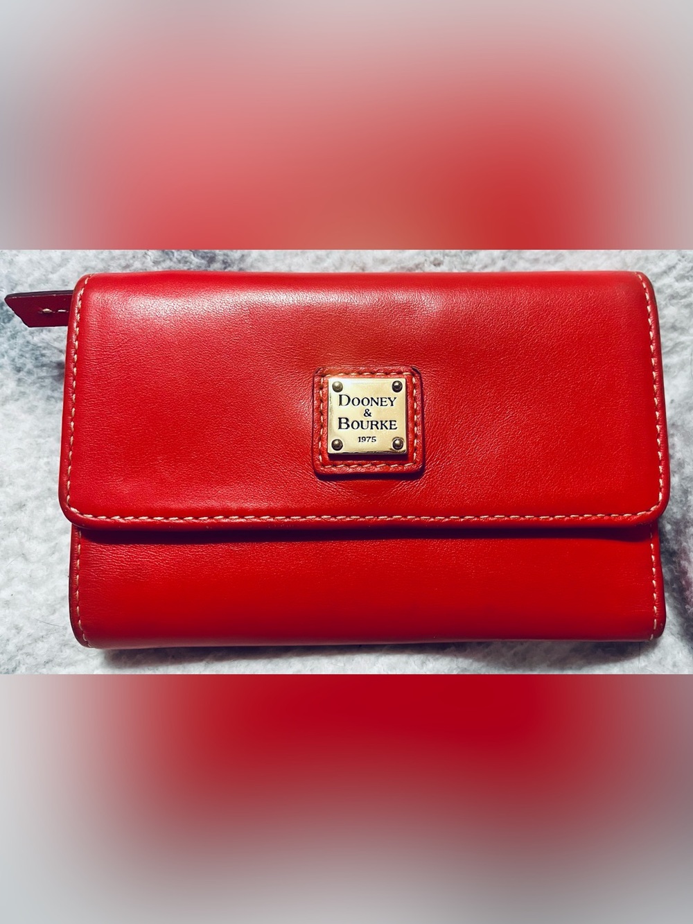 Dooney & Bourke Bright Red Leather Wallet with Gold Logo Plate